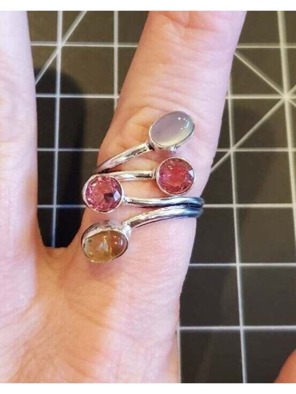 925 mixed stone adjustable ring